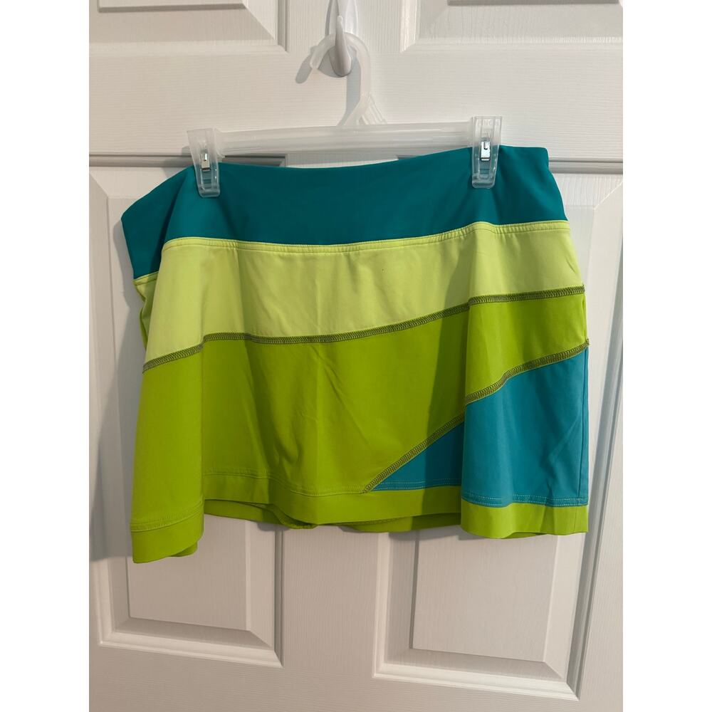 Title Nine Nimblene Athletic Skort Green Yellow Color Block Tennis Golf XL